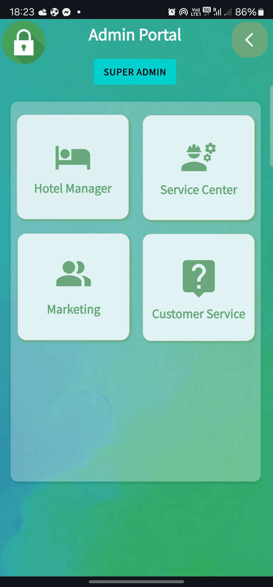 Portal de administración del hotel con todos los módulos de gestión